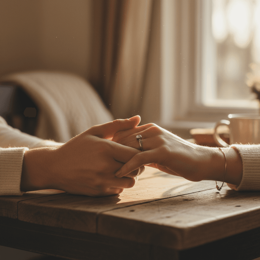Two hands passing money across a table with warm golden light symbolizing family connection across continents